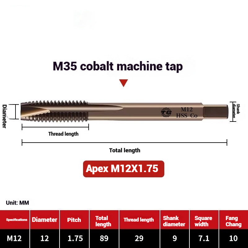 1104-M35 Cobalt straight flute tap machine tapping stainless steel special high-speed steel tapping coarse teeth spiral apex Shandong Denso Pricision Tools Co.,Ltd.